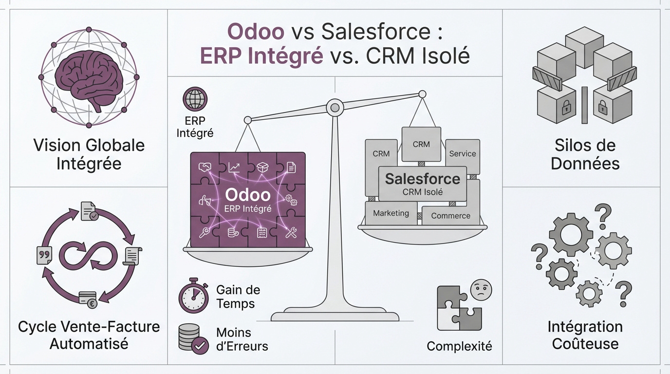 Comparaison structurelle entre la suite intégrée Odoo et le CRM spécialisé Salesforce